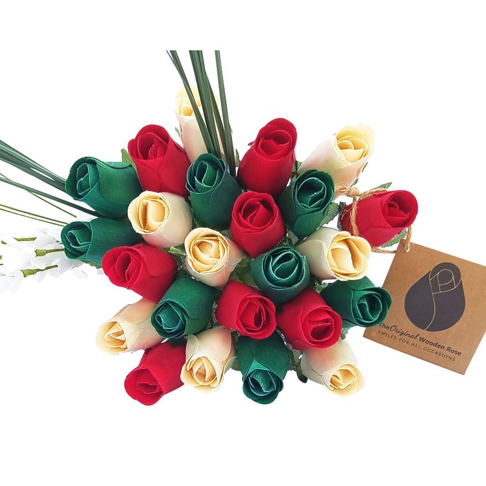 2 Dozen Closed Bud Christmas Bouquet. The Original Wooden Rose